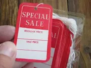 NEW Dennison 50 Special Sale Blank Tags Red White String Paper Vintage 11-049