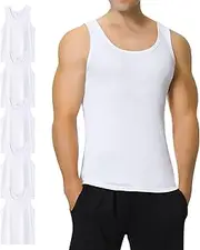 [IceReco] Men's Undershirt Pack of 5 Tank Top Men's Vests 100% Cotton Muscle Shirt Underarm Shirts Tank Top for Sports Gym Business S-5XL