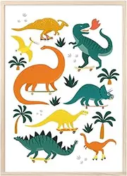 Dino Poster Children's Room Dinosaur Poster DIN A2 Pictures Children's Room Boys Dino Decoration Pictures Children's Room Baby Room Decoration Wall Poster Premium (Dino Poster - 1)