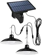 Solar Pendant Lights Outdoor,Barn Lights with 2 Heads | Waterproof Solar Pendant Lamp for Gazebo Garage Patio Balcony Greenhouse Porch Garden