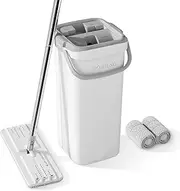 BOSHENG Mop and Bucket with Wringer Set, Flat Floor Mop and Bucket, with Long Handle and 2 Microfiber Reuseable Pads, Wet and Dry Use for Household Cleaning and Floor Cleaning