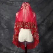 Red/Claret Bridal Hair1.5/2/3M Wedding Veil Tailing Noble 1 Layer Lace No Comb