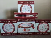 NEW~Fitz & Floyd Valentine's You Melt My Heart~Cake Stand+Server+3 Canapé Plates