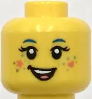 Lego New Yellow Minifigure Head Dual Sided Female Blue Eyebrows Star and Heart