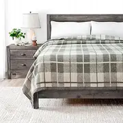 Poyet Motte Rivoli Solid 400GSM 100% Virgin Wool Blanket, Medium/Heavy Weight, Machine Washable (Grey Natural Plaid, Full/Queen Size)