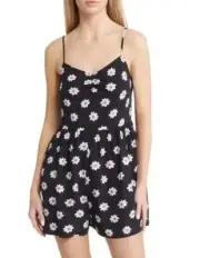 BP. Romper Black Floral Adjustable Straps Smocked Back 100% Viscose Women XL