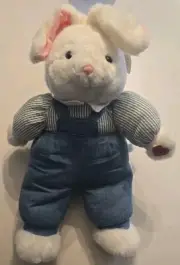 NWT! Vintage Russ Berrie Bunny Rabbit Hoppity Overalls Easter stuffed Animal