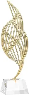 Metal Abstract Art Sculpture Iron Abstract Decorative Statue Modern Luxury Home Decor with Glass Base for Desk Shelf Living Room Office (Crystal White)