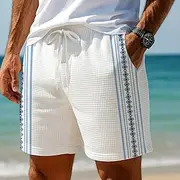 Men's Geometric Stripes Rhombus Waffle Shorts Sweat Shorts Casual Shorts Mid Waist Fashion Casual Vacation Jogging Workout Elastic Drawstring Waist Shorts with