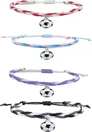4-8Pcs Resin Football Baseball Soccer Rugby Charm Bracelet Set Handmade Braided Rope Cord Ball Bead Bracelet for Women Men Girl Boy Teen Adjustable Chain Sport Fan Outdoor Jewelry