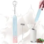 Milk Frother Rechargeable Handheld Electric Whisk Coffee Frother Mixer with 2...