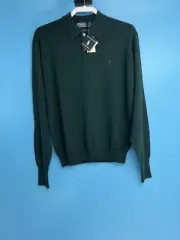 NWT Polo Ralph Lauren 100% Lambs Wool Green Long Sleeve Collared Sweater Size L