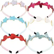 [WOONEKY] Sequin Heart Hairband Set 6pcs Girls Headbands Glitter Star and Elastic Hair Bands for Boys and Girls