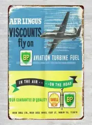1954 Aer Lingus Viscounts fly on BP aviation turbine fuel metal tin sign decor