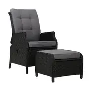 Elizabeth Wicker Recliner Chair with Ottoman (Black)