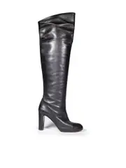 Black Leather Over The Knee Heeled Boots