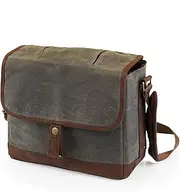Picnic Time Legacy - a Brand Insulated Double Glass Growler Tote, Beer Gifts for Men, Waxed Canvas Tote Bag Water Bottle Carrier, (Khaki Green with Brown Accents)