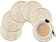 Gracelife 6pcs Cup Mat Pure Cotton Thread Weave Round Drink Hot Pads Mats Set Absorbent Scald-Proof Drink Coasters (Beige)