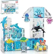 PicassoTiles Magnet Tile Building Blocks Aquarium Marine Animal Theme Set with 8 Character Action Figures STEM Construction Magnetic Tiles Toy Preschool Toddlers Kids Boys Girls Toys 3+ PTQ15