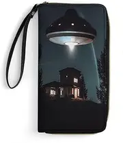 [BFGWK] Large Wallet Novelty Spacecraft at Night Printing Long Wallet With Zipper Leather Wallet Suitable For Both Men And Women, style, 19.7x10.5cm, Style, 19.7x10.5cm, 现代