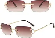 LeoLeozz Small Narrow Rimless Sunglasses Fashion Frameless Rectangle Tinted Lens Eyewear 90s Glasses for Women Men (Top Grey Bottom Pink) (Gradient Brown)