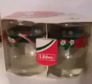 LIBBEY Christmas Deck the Halls Poinsettia Double Old Fashion Glasses Set 4 New