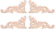 Voniecop 4Pcs Wood Carved Corner Onlay Unpainted Applique Frame Door Decors Decal 15x8x0.8cm