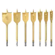 7Pcs Spade Drill Bit Paddle Flat Bits Set Wood Hole Cutter Gold Tone