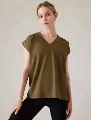 Athleta Outbound Twist Tee Shirt Top Supima Cotton Size 1X Acacia Olive