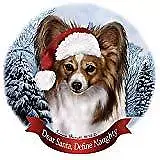 Holiday Pet Gifts Papillon Sable and White Santa Hat Dog Porcelain Ornament