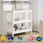Oikiture 3-Tier Console Table X-Design Wood Sofa Table Hall Side Entry White NEW