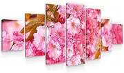 [Startonight] Huge Canvas Wall Art - Sweet Pink Flowers - Home Decor - Dual View Surprise Artwork Modern Framed Wall Art Set of 7 Panels Total 100 CM x 240 CM