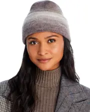 Aqua Space Dyed Wool Ribbed Knit Beanie Hat, Neutral, One Size, $68