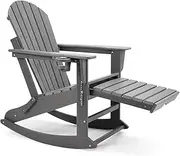 N&V HDPE Adirondack Chair, Outdoor Resin Polymer Loung Chair, Weather Proof Patio Rocking Chair with Foot Rest (Gray 4 in 1)