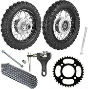 YC Yier CRF50 Wheels, 2.50-10 Tires and Tube for CRF50 XR50 SSR 50cc 70cc 110cc 125cc Dirt Pit Bike 1.40x10 Iron Rim, 10" Drum Brake Shoe, 12mm Axle, 420 Chain Sprocket