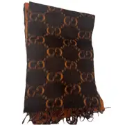 100% Authentic GUCCI Tangerine & Brown Wool Alpaca Big GG Rock Monogram Scarf
