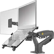 [NB North Bayou] Laptop Mount with Adjustable Tray for 10-17”Notebook, Full Motion Arm with VESA Plate for 17-30”Monitor,Clamp-on Grommet Mounting F160-FP (Black)
