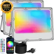 2-Pack RGB LED Flood Lights 50W 5000LM, Bluetooth App & Remote, Music Sync, IP66