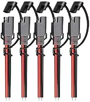 5PCS 16AWG SAE Power Automotive Extension Cable 2 Pin Quick Disconnect DC Connector Cord Plug 12V 30CM with Waterproof Cap for Motorcycle Car Battery Jump Starter Solar Application（5PCS)