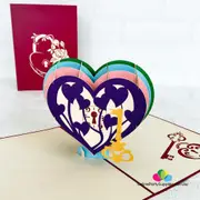 Handmade Rainbow Heart With Golden Key 3D Pop Up Card