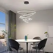 USOR Large 5 Rings Chandelier LED Modern High Ceiling Chandelier for Staircase Black Chandelier 3 Colors Dimmable Remote Control High Ceiling Light Fixture for Living Room Hallway Foyer Lobby Entryway