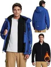 [baleaf] Men's Fleece Lined 3 in 1 Outdoor Waterproof Jacket Packable Cycling Jackets Running Rain Coat