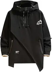 [GURUNVANI] Men’s Hooded Windbreaker Jacket Zip Up Patchwork Hoodie Anorak
