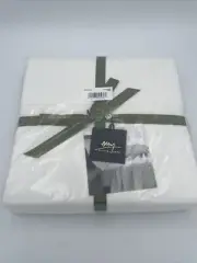 Brand New! Michael Aram Striated Band 400 TC Cotton Queen Flat Sheet White.