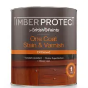 Timber Protect 250ml Oil Based Light Walnut One Coat Stain And Varnish