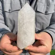 560g Natural White Quartz Healing Obelisk Crystal Wands Reiki Tower Point