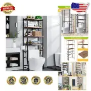 Brown High Gloss Over-The-Toilet Organizer - 3 Open Shelves and Storage Basket