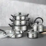 COOKWARE SETS 不銹鋼鍋具套裝12件套可拆卸手把湯鍋水壺套裝【城市玩家】