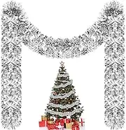 Riceshoot 131.23 ft Metallic Tinsel Garland Twist Hanging Glittering Tree Garlands for Easter Spring Decoration(Silver)