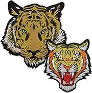 HEYTRCO 2PCS Large Tiger Head Iron on Patches, 10 inches Embroidered Repair Patches for Clothes, Custom Vintage Applique for Hats, Jeans, Jackets, Bags, Backpacks, Dress